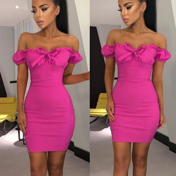 The Best Women Ladies Off Shoulder Dress Bandage Party Summer Sexy Bodycon Slim Dresses Beach Solid Casual Sundress New Online - Takalr