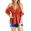 The Best Women Ladies Off Shoulder V-Neck Chiffon Tops Fashion Summer Strappy Blouse Shirt Loose Casual Shirts Online - Takalr