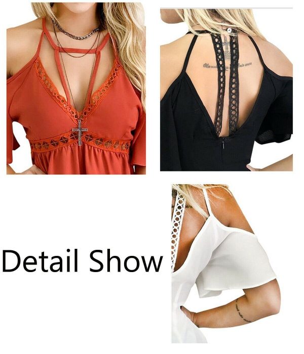 The Best Women Ladies Off Shoulder V-Neck Chiffon Tops Fashion Summer Strappy Blouse Shirt Loose Casual Shirts Online - Takalr