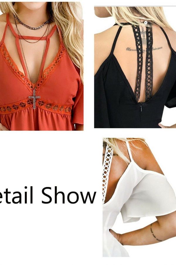 The Best Women Ladies Off Shoulder V-Neck Chiffon Tops Fashion Summer Strappy Blouse Shirt Loose Casual Shirts Online - Takalr