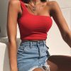 The Best Women Ladies One Shoulder Crop Tops Sleeveless T-Shirt Tank Tops Summer Beach Vest Bare Midriff Summer Fashion Clothes Online - Takalr