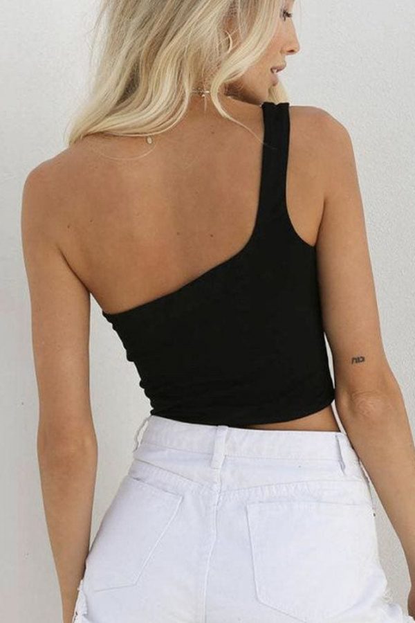 The Best Women Ladies One Shoulder Crop Tops Sleeveless T-Shirt Tank Tops Summer Beach Vest Bare Midriff Summer Fashion Clothes Online - Takalr