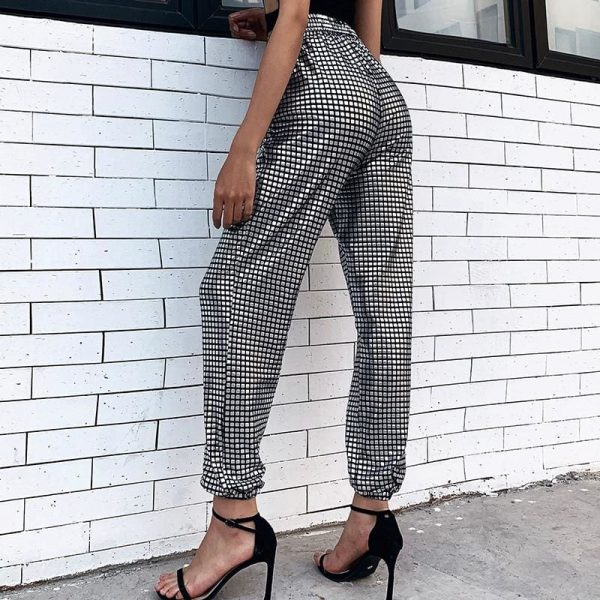 The Best Women Ladies Plaid Hip Hop Dance Combat Cargo Jersey Trousers High Waist Loose Glitter Long Pants Online - Takalr