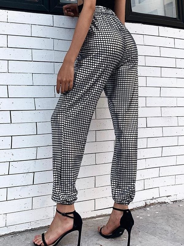 The Best Women Ladies Plaid Hip Hop Dance Combat Cargo Jersey Trousers High Waist Loose Glitter Long Pants Online - Takalr