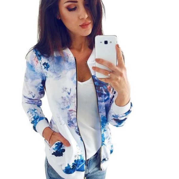 The Best Women Ladies Retro Floral Zipper Up Bomber Long Sleeve Slim Plaid Jacket Casual Floral Zipper Up Bomber Coat Outwear Online - Takalr