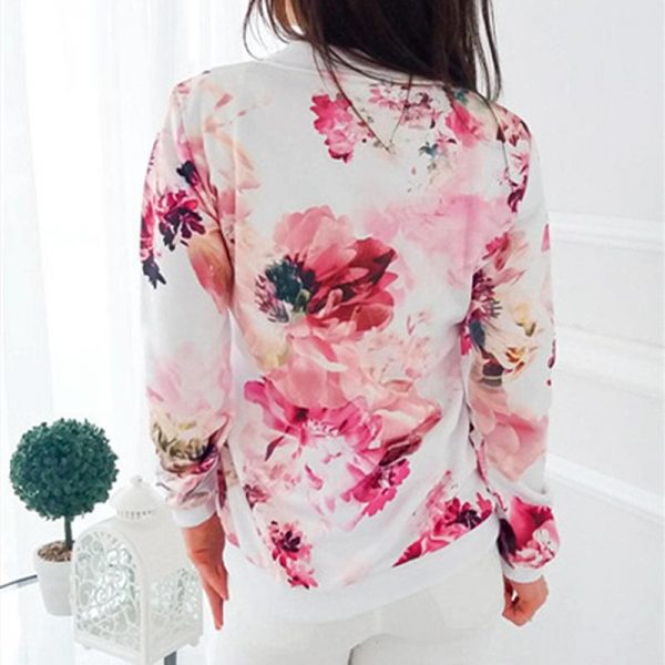 The Best Women Ladies Retro Floral Zipper Up Bomber Long Sleeve Slim Plaid Jacket Casual Floral Zipper Up Bomber Coat Outwear Online - Takalr