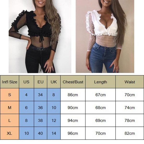 The Best Women Ladies See Through Lace Mesh Sheer Long Sleeve V-Neck Crop Top Casual Summer Solid Shirt Blouse Tee Online - Takalr