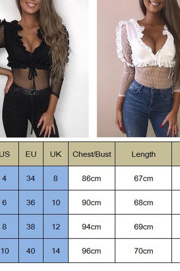 The Best Women Ladies See Through Lace Mesh Sheer Long Sleeve V-Neck Crop Top Casual Summer Solid Shirt Blouse Tee Online - Takalr