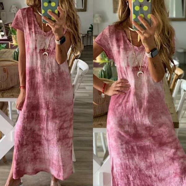 The Best Women Ladies Short Sleeve Bohemia Long Maxi Dress Fashion Summer Beach Party Casual Long Loose Holiday Sundress Online - Takalr