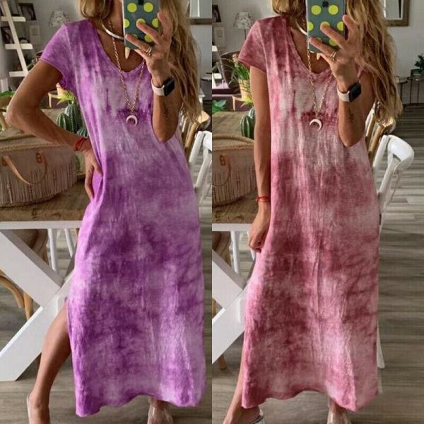 The Best Women Ladies Short Sleeve Bohemia Long Maxi Dress Fashion Summer Beach Party Casual Long Loose Holiday Sundress Online - Takalr