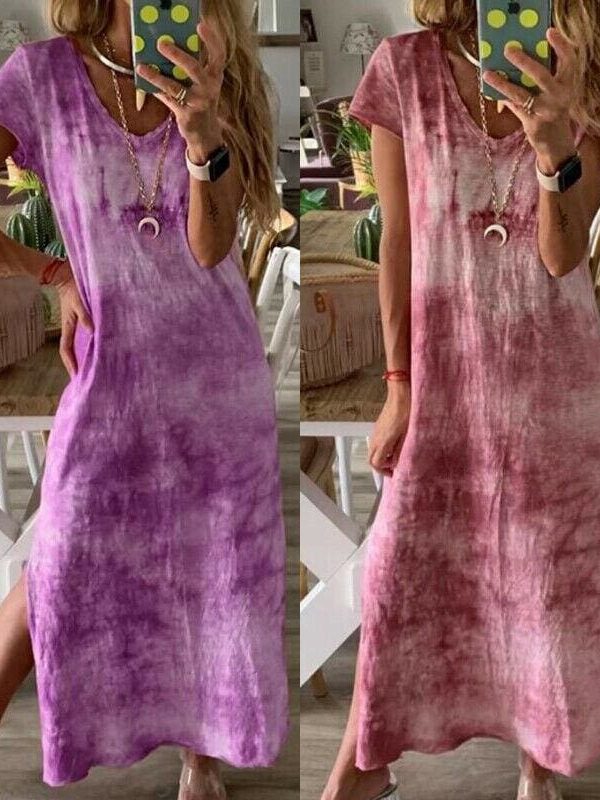 The Best Women Ladies Short Sleeve Bohemia Long Maxi Dress Fashion Summer Beach Party Casual Long Loose Holiday Sundress Online - Takalr