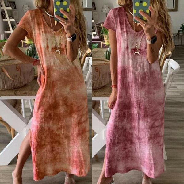 The Best Women Ladies Short Sleeve Bohemia Long Maxi Dress Fashion Summer Beach Party Casual Long Loose Holiday Sundress Online - Takalr