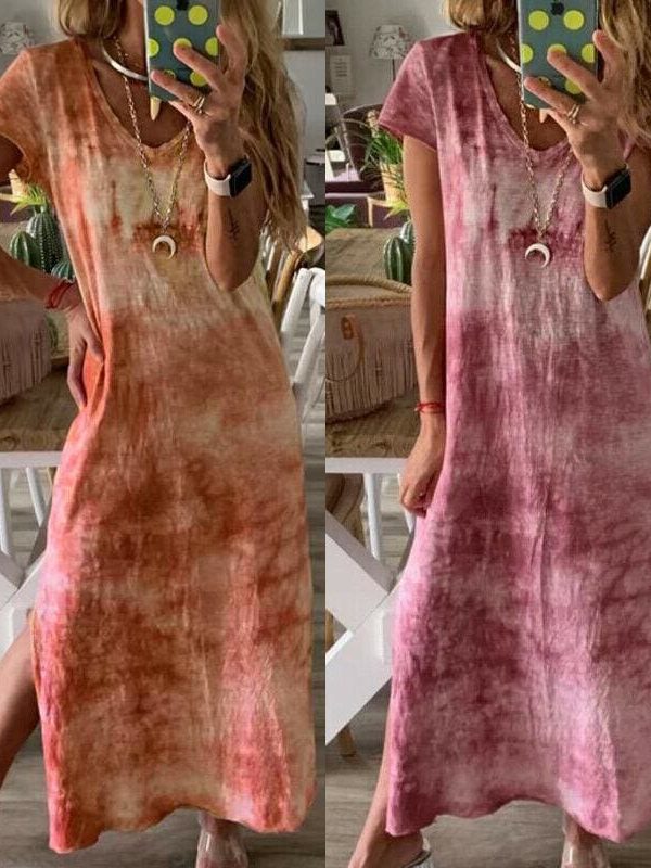 The Best Women Ladies Short Sleeve Bohemia Long Maxi Dress Fashion Summer Beach Party Casual Long Loose Holiday Sundress Online - Takalr