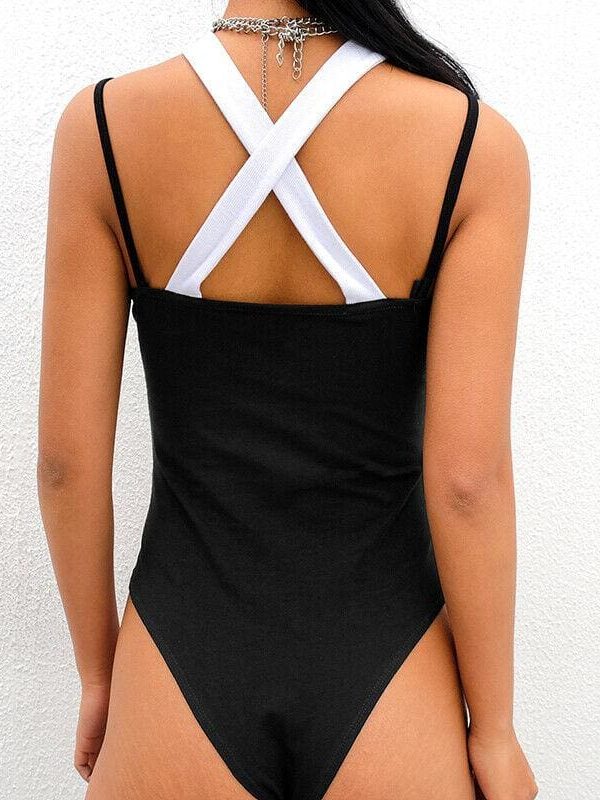 The Best Women Ladies Sleeveless Backless Bandage Bodysuit Summer Beach Patchwork Casual Swimwear Romper Jumpsuit New Online - Takalr