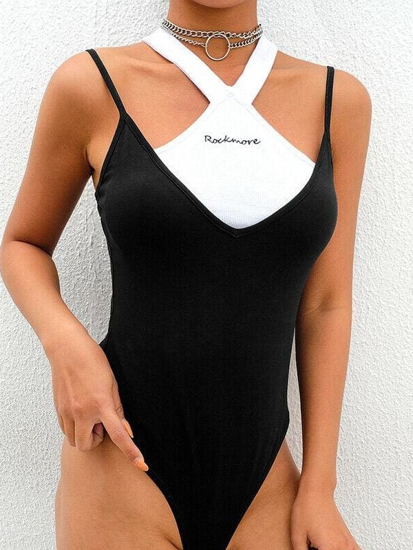 The Best Women Ladies Sleeveless Backless Bandage Bodysuit Summer Beach Patchwork Casual Swimwear Romper Jumpsuit New Online - Takalr