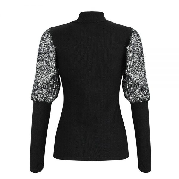 The Best Women Ladies Sparkly Sequins Puff Sleeve Tops Autumn Wionter Casual Clubwear Party Sweater Pullover Tops Shirt Online - Takalr