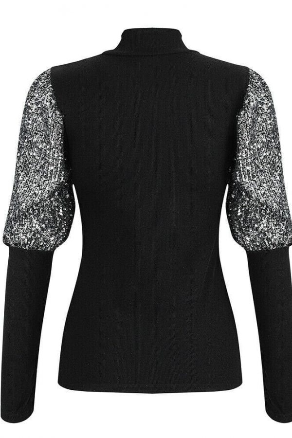 The Best Women Ladies Sparkly Sequins Puff Sleeve Tops Autumn Wionter Casual Clubwear Party Sweater Pullover Tops Shirt Online - Takalr