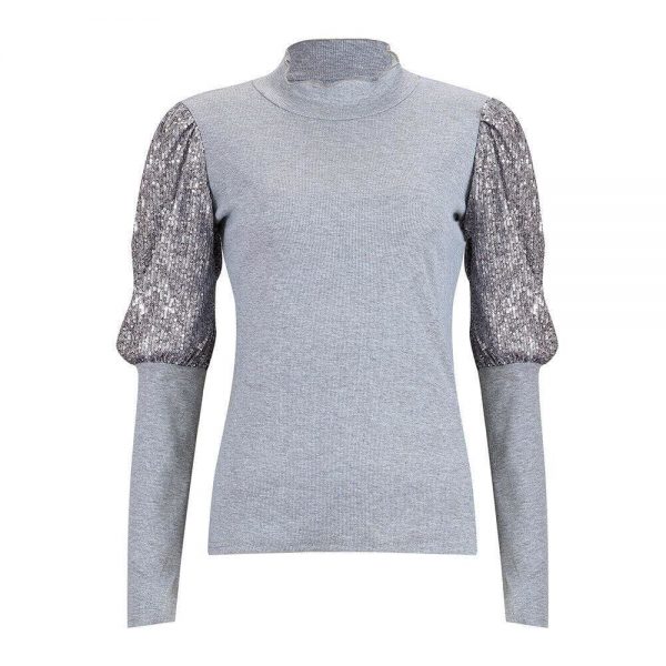 The Best Women Ladies Sparkly Sequins Puff Sleeve Tops Autumn Wionter Casual Clubwear Party Sweater Pullover Tops Shirt Online - Takalr