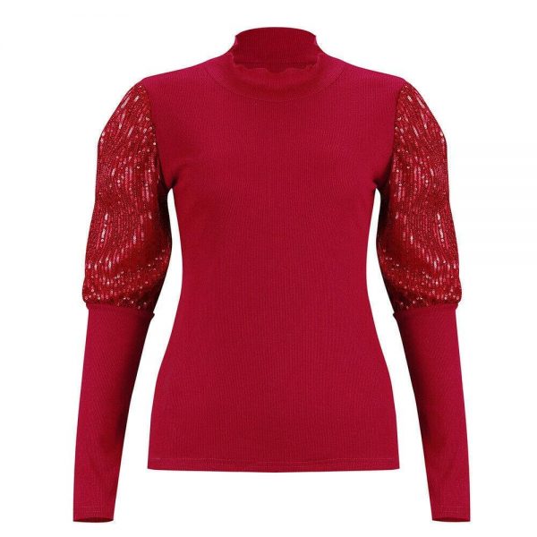 The Best Women Ladies Sparkly Sequins Puff Sleeve Tops Autumn Wionter Casual Clubwear Party Sweater Pullover Tops Shirt Online - Takalr