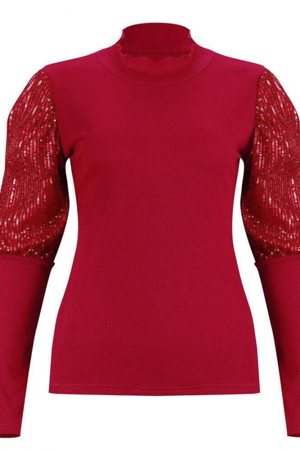 The Best Women Ladies Sparkly Sequins Puff Sleeve Tops Autumn Wionter Casual Clubwear Party Sweater Pullover Tops Shirt Online - Takalr