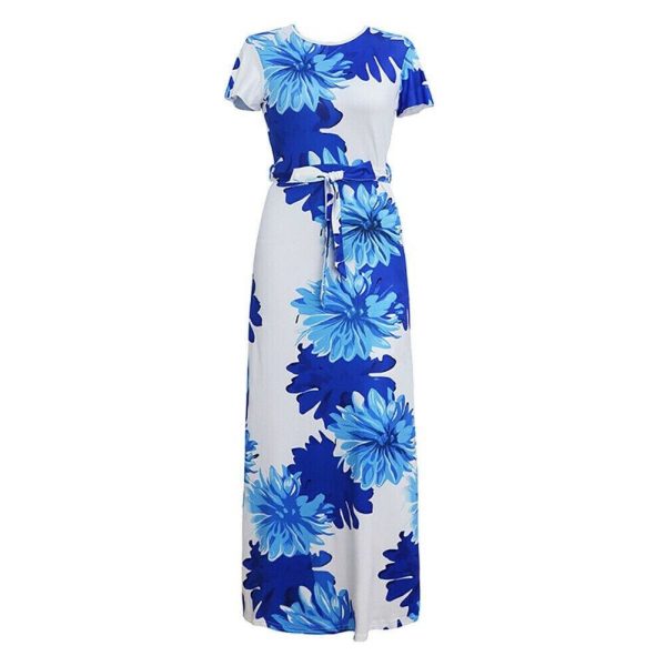 The Best Women Ladies Summer Boho Floral Maxi Dress Casual High Waist Short Sleeve O-Neck Party Holiday Beach Dress Sundress Online - Takalr