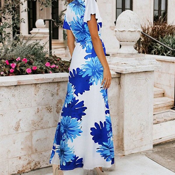 The Best Women Ladies Summer Boho Floral Maxi Dress Casual High Waist Short Sleeve O-Neck Party Holiday Beach Dress Sundress Online - Takalr