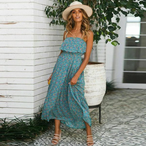 The Best Women Ladies Summer Boho Floral Sleeveless Casual High Waist Long Maxi Dress Party Beach Dress Sundress Online - Takalr