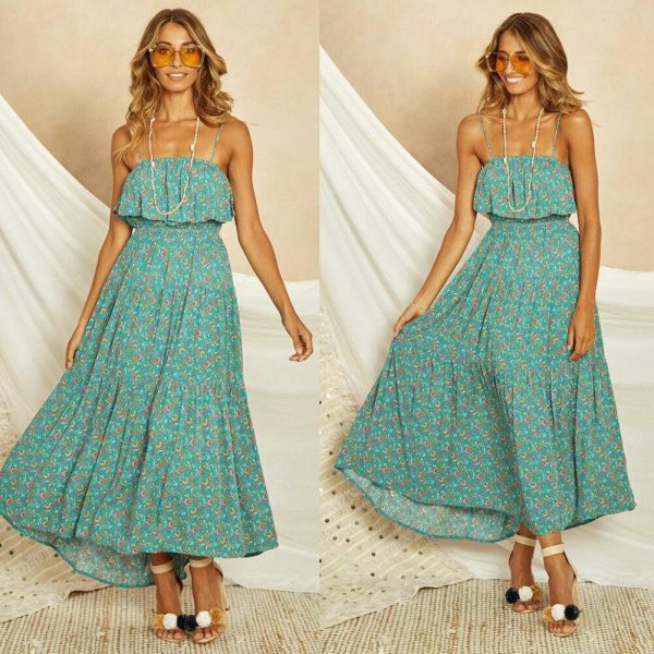 The Best Women Ladies Summer Boho Floral Sleeveless Casual High Waist Long Maxi Dress Party Beach Dress Sundress Online - Takalr