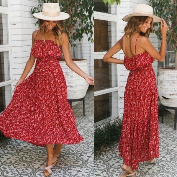 The Best Women Ladies Summer Boho Floral Sleeveless Casual High Waist Long Maxi Dress Party Beach Dress Sundress Online - Takalr