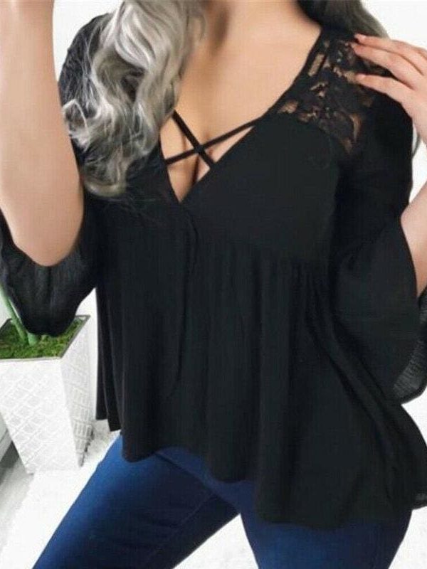 The Best Women Ladies Summer Half Sleeve V-Neck Shirt Fashion Loose Casual Solid Blouse Holiday Beach Tops Shirts Online - Takalr