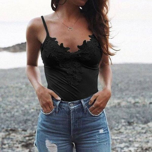 The Best Women Ladies Summer Lace Vest Tops Fashion Sleeveless V-Neck Solid Casual Blouse Holiday Beach Outdoor Tank Tops Online - Takalr