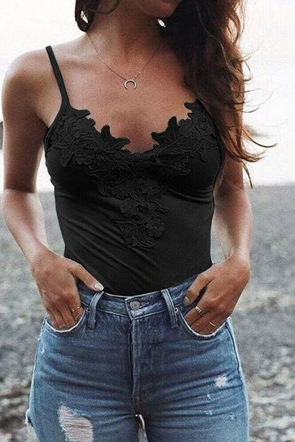 The Best Women Ladies Summer Lace Vest Tops Fashion Sleeveless V-Neck Solid Casual Blouse Holiday Beach Outdoor Tank Tops Online - Takalr