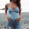 The Best Women Ladies Summer Lace Vest Tops Fashion Sleeveless V-Neck Solid Casual Blouse Holiday Beach Outdoor Tank Tops Online - Takalr