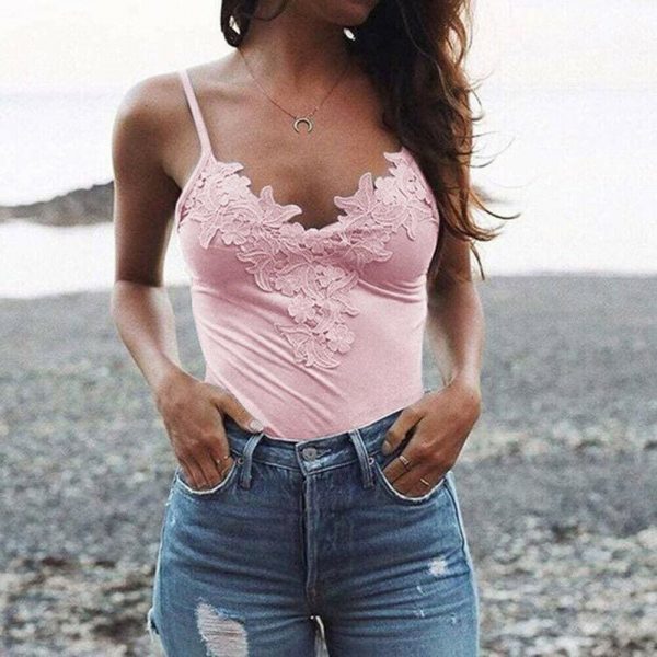 The Best Women Ladies Summer Lace Vest Tops Fashion Sleeveless V-Neck Solid Casual Blouse Holiday Beach Outdoor Tank Tops Online - Takalr