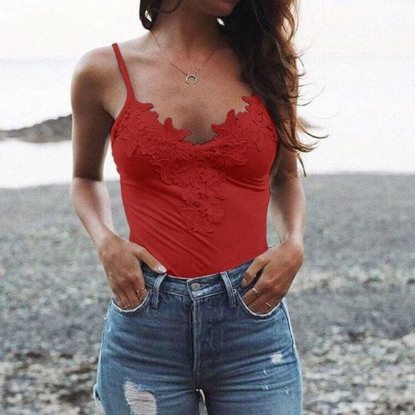 The Best Women Ladies Summer Lace Vest Tops Fashion Sleeveless V-Neck Solid Casual Blouse Holiday Beach Outdoor Tank Tops Online - Takalr