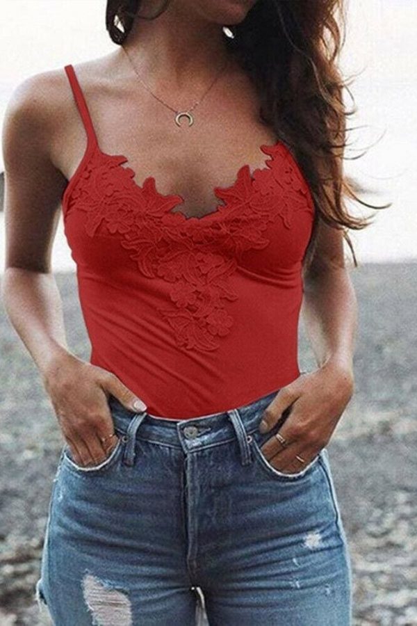 The Best Women Ladies Summer Lace Vest Tops Fashion Sleeveless V-Neck Solid Casual Blouse Holiday Beach Outdoor Tank Tops Online - Takalr