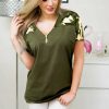 The Best Women Ladies Summer Loose Top Short Sleeve Leopard Zipper Casual V-Neck Tops T-Shirt Online - Takalr