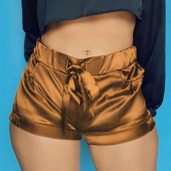 The Best Women Ladies Summer Mini Beach Casual Shorts Hot Sexy High Waist Pocket Satin Shorts New Fashion Casual Solid Soft Shorts Online - Takalr