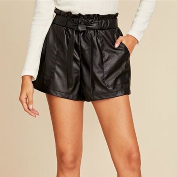 The Best Women Ladies Summer Shorts PU Leather Loose Belt High Waist Short Pants Trousers Online - Takalr