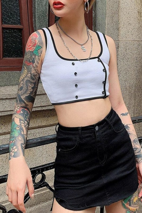 The Best Women Ladies Summer Vest Blouse White Buttons Crop Top Ladies Casual Camisole Solid Shirt Cami Top Summer Clothes Online - Takalr