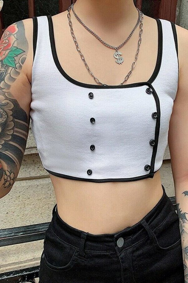 The Best Women Ladies Summer Vest Blouse White Buttons Crop Top Ladies Casual Camisole Solid Shirt Cami Top Summer Clothes Online - Takalr