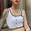 The Best Women Ladies Summer Vest Blouse White Buttons Crop Top Ladies Casual Camisole Solid Shirt Cami Top Summer Clothes Online - Takalr