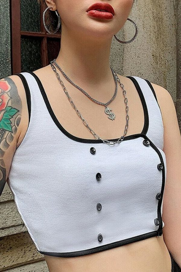 The Best Women Ladies Summer Vest Blouse White Buttons Crop Top Ladies Casual Camisole Solid Shirt Cami Top Summer Clothes Online - Takalr