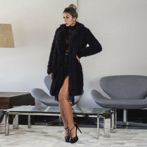 The Best Women Ladies Teddy Bear Lapel Coat Jacket Winter Warm Fur Lapel Thick Long Cardigan Casual Outwear Jacket Tops Streetwear Online - Takalr