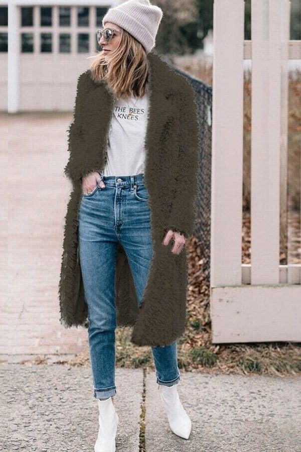 The Best Women Ladies Teddy Bear Lapel Coat Jacket Winter Warm Fur Lapel Thick Long Cardigan Casual Outwear Jacket Tops Streetwear Online - Takalr