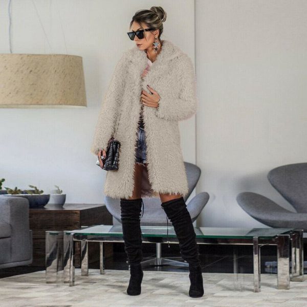 The Best Women Ladies Teddy Bear Lapel Coat Jacket Winter Warm Fur Lapel Thick Long Cardigan Casual Outwear Jacket Tops Streetwear Online - Takalr