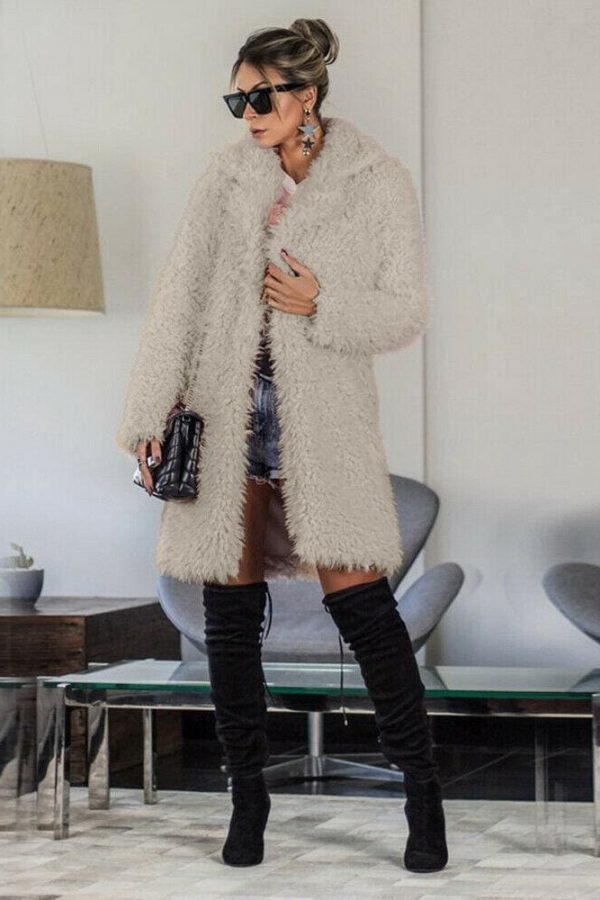 The Best Women Ladies Teddy Bear Lapel Coat Jacket Winter Warm Fur Lapel Thick Long Cardigan Casual Outwear Jacket Tops Streetwear Online - Takalr