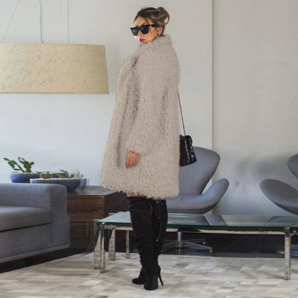 The Best Women Ladies Teddy Bear Lapel Coat Jacket Winter Warm Fur Lapel Thick Long Cardigan Casual Outwear Jacket Tops Streetwear Online - Takalr