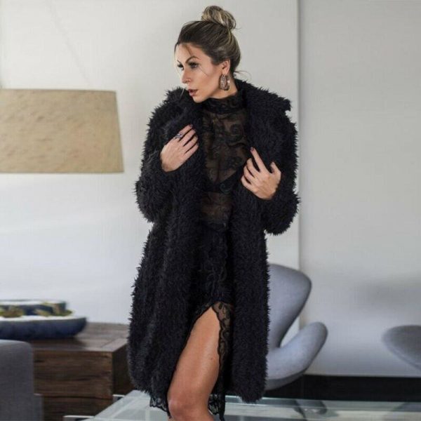 The Best Women Ladies Teddy Bear Lapel Coat Jacket Winter Warm Fur Lapel Thick Long Cardigan Casual Outwear Jacket Tops Streetwear Online - Takalr