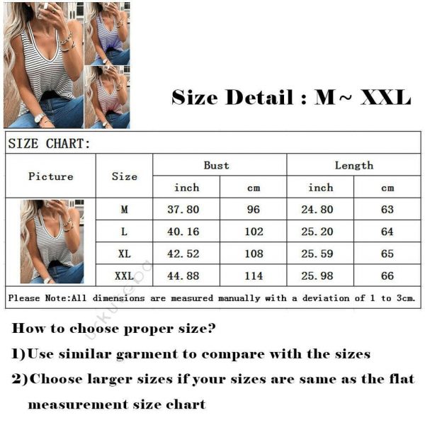 The Best Women Ladies V-Neck Vest Summer Loose Fashion Slim Striped Sleeveless Casual Beach Tank T-Shirt Top Blouse New Online - Takalr